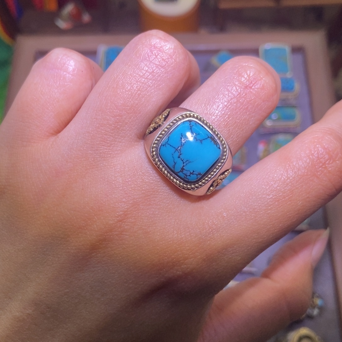 银S925镶嵌绿松石戒指