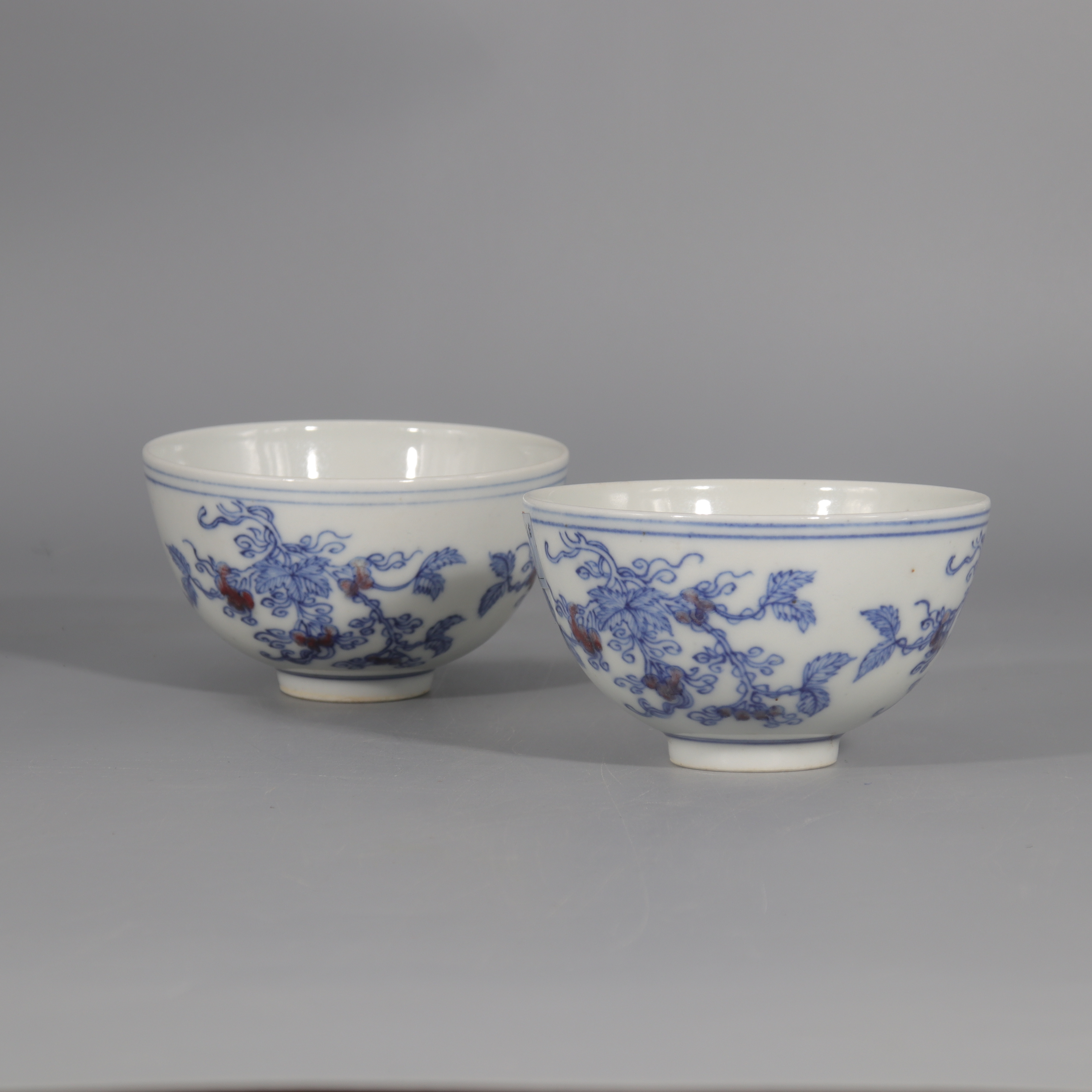 青花釉里红花卉纹杯一对 H501-202/203  