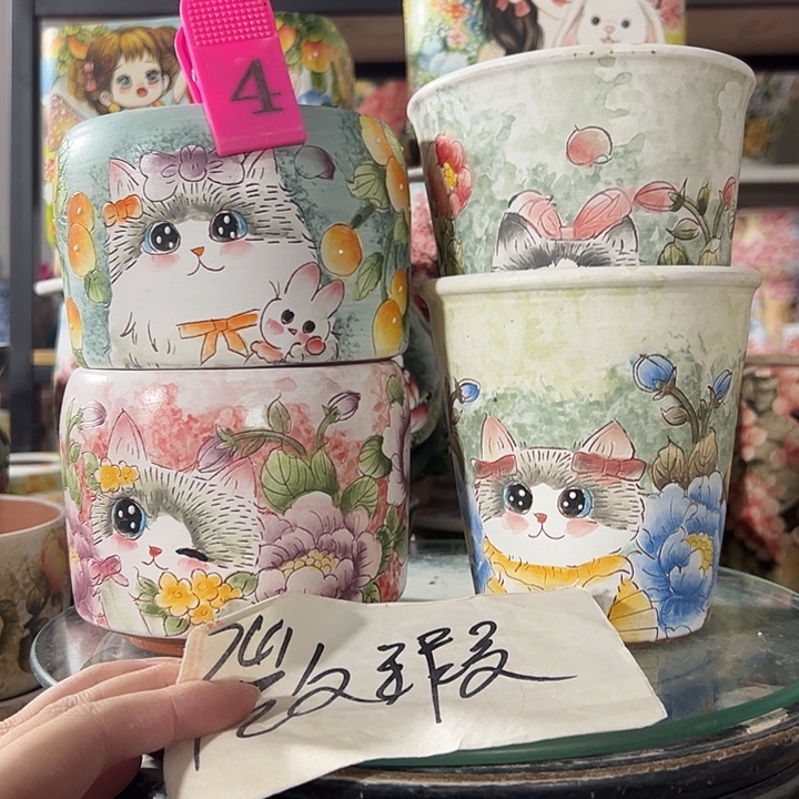 纯***纯景德镇手绘花盆满38包邮
