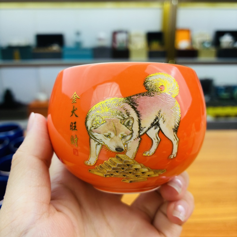 爱马仕橙《金犬旺财》十二生肖龙蛋杯/容量150毫升