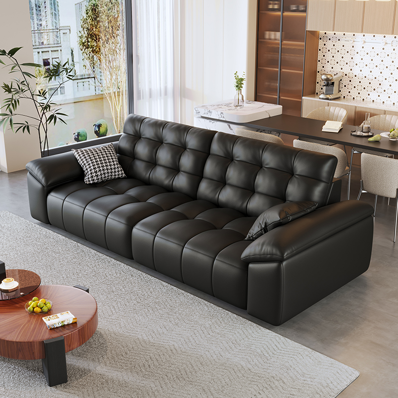 【新品上新】意式泡芙真皮钢琴键三人位直排客厅沙发头层牛皮Y763