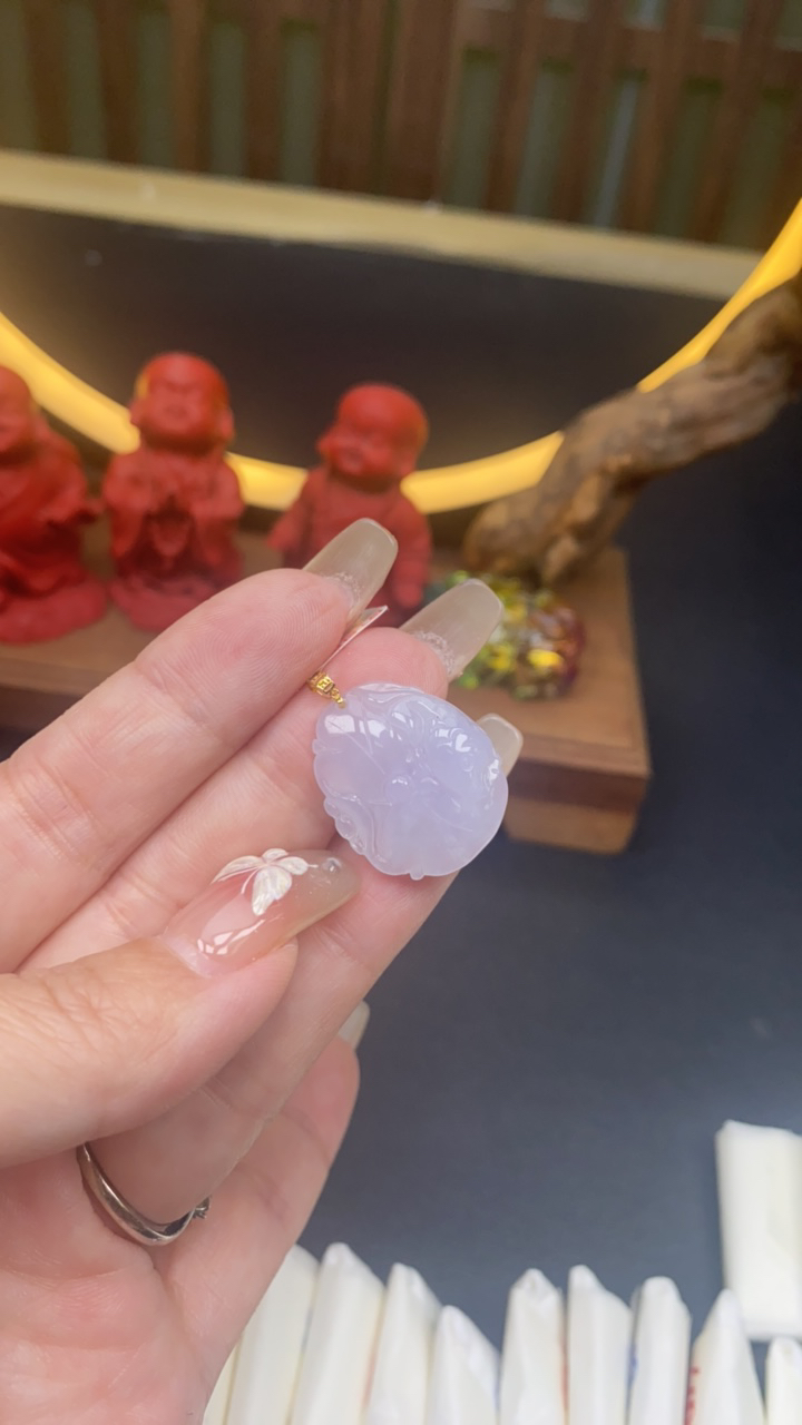 天然a货翡翠18k荷叶鱼757