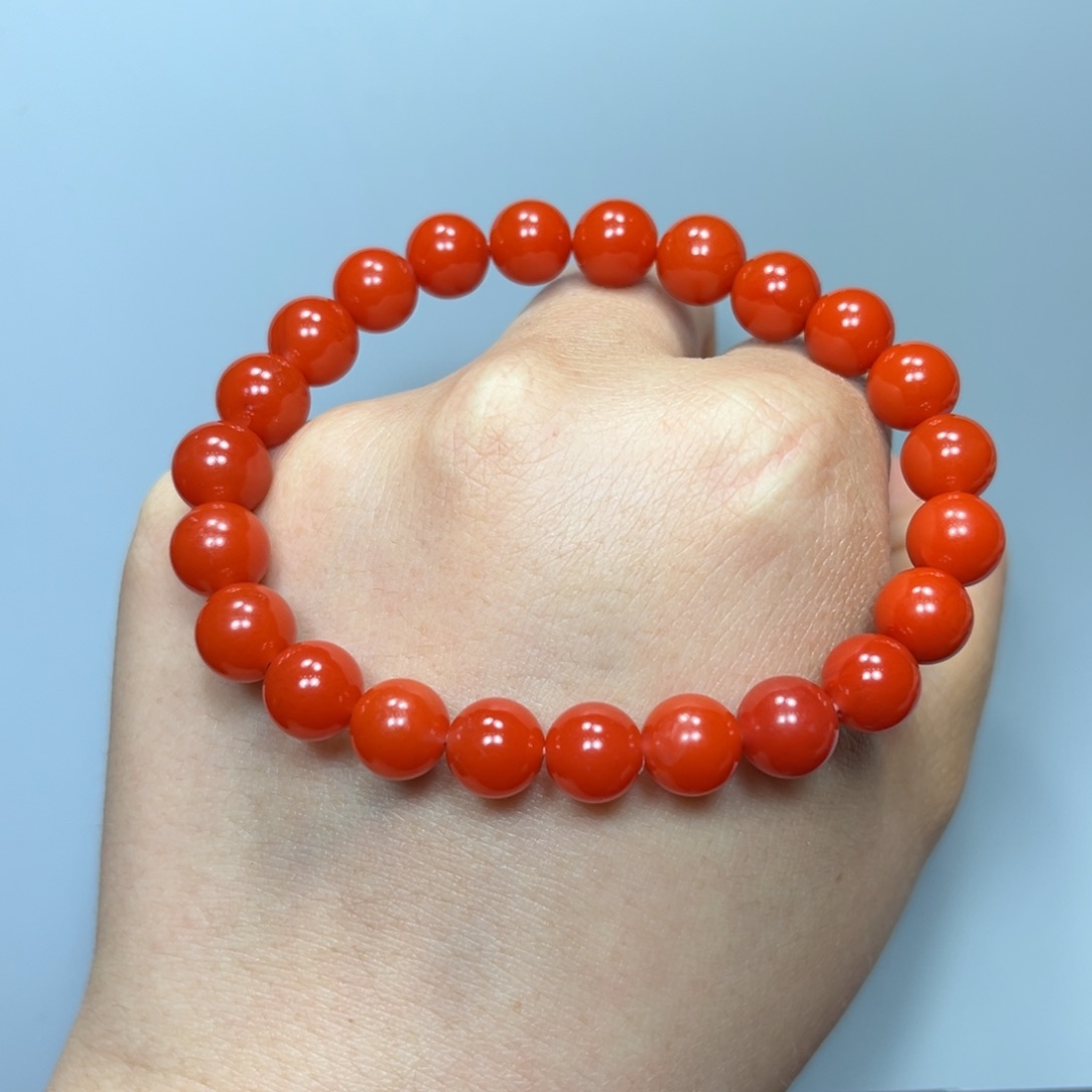 南红玛瑙柿子红圆珠单圈8mm未镶嵌