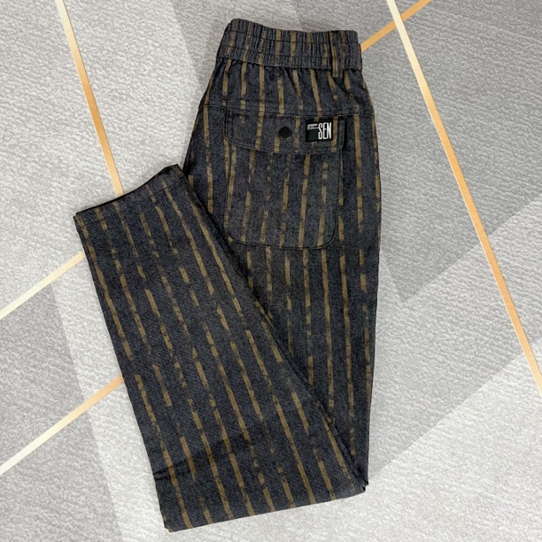 秋季新款贡缎棉弹力竖条显瘦宽松小直脚男士休闲裤【8033】