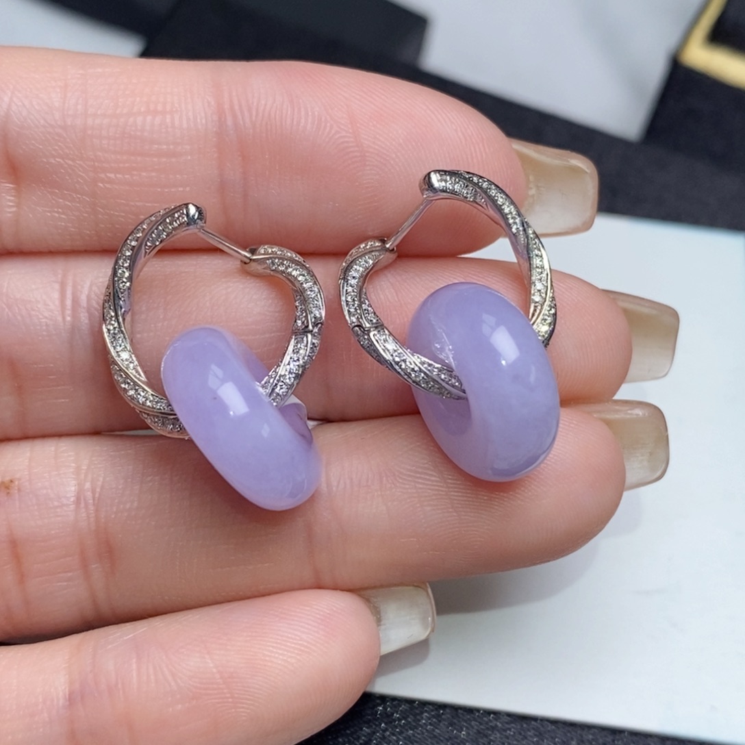 翡翠18K金镶嵌耳饰甜甜圈