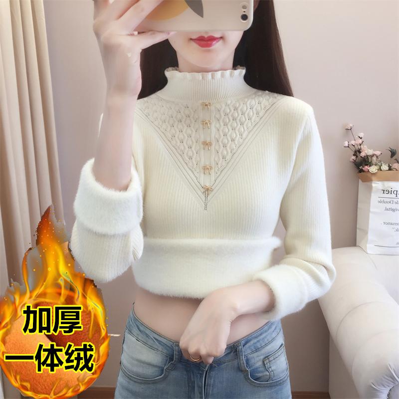 加绒加厚【80-180斤】一体绒毛衣女冬季蝴蝶半高领洋气保暖针织衫29