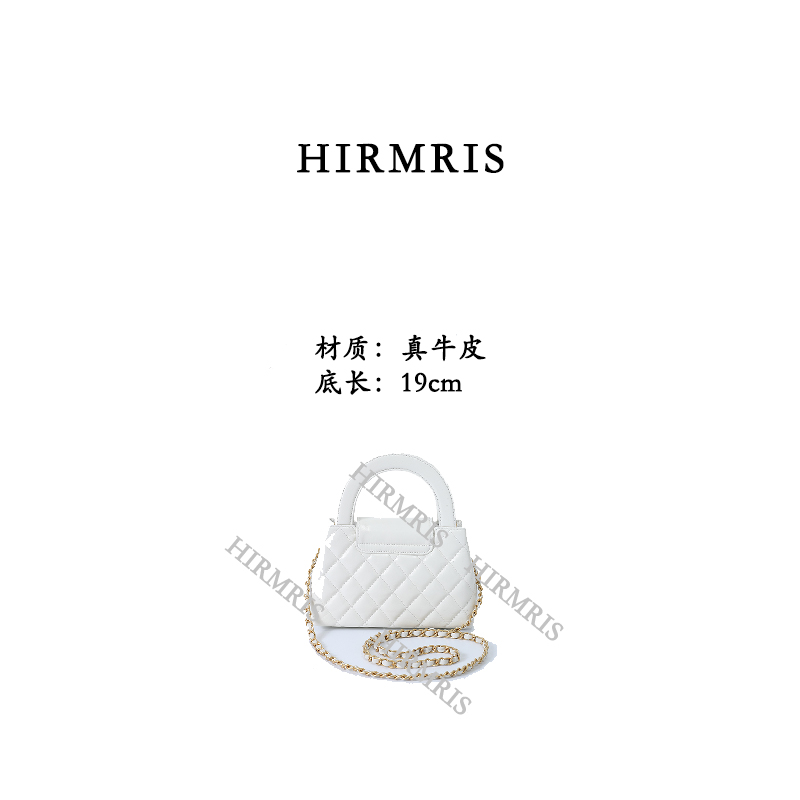 HIRMRIS手工真皮包550265 k小双手提菱格白色