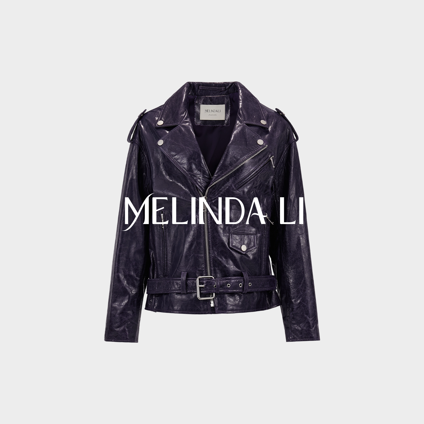 MelindaLi秋季时尚设计气质新款裂纹机车真皮设计师羊皮夹克女装