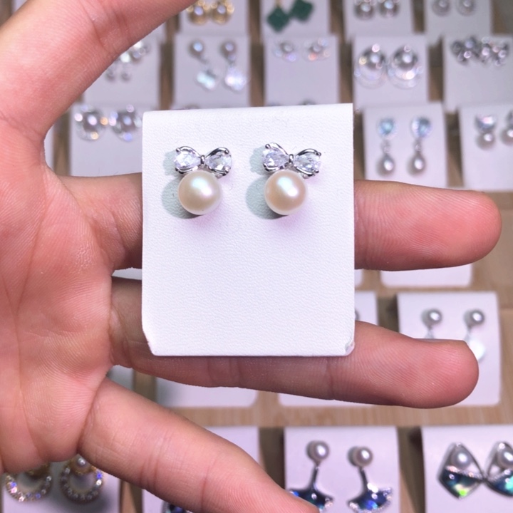 淡水珍珠耳饰银S925镶嵌