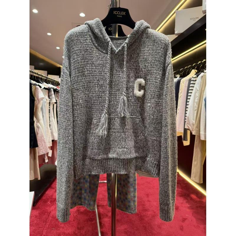 ICCLEK 灰色套头帽衫长袖针织衫气质轻奢名媛显瘦百搭 - 3310