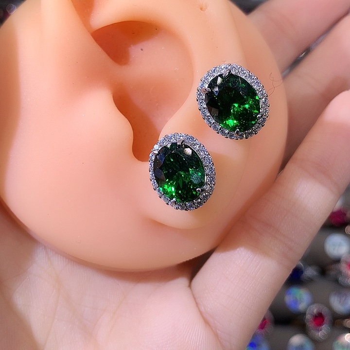 耳饰碧玺猫眼银S925镶嵌白810