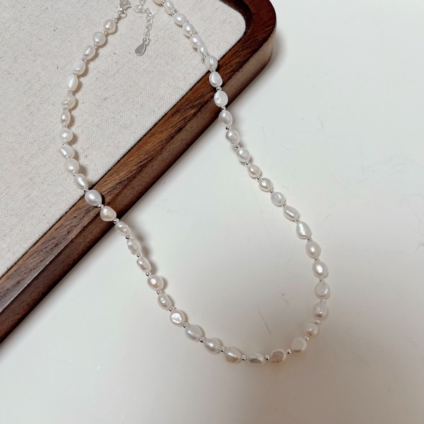 坠链均925银 日韩时尚百搭不规则珠光精致气质ins银项链