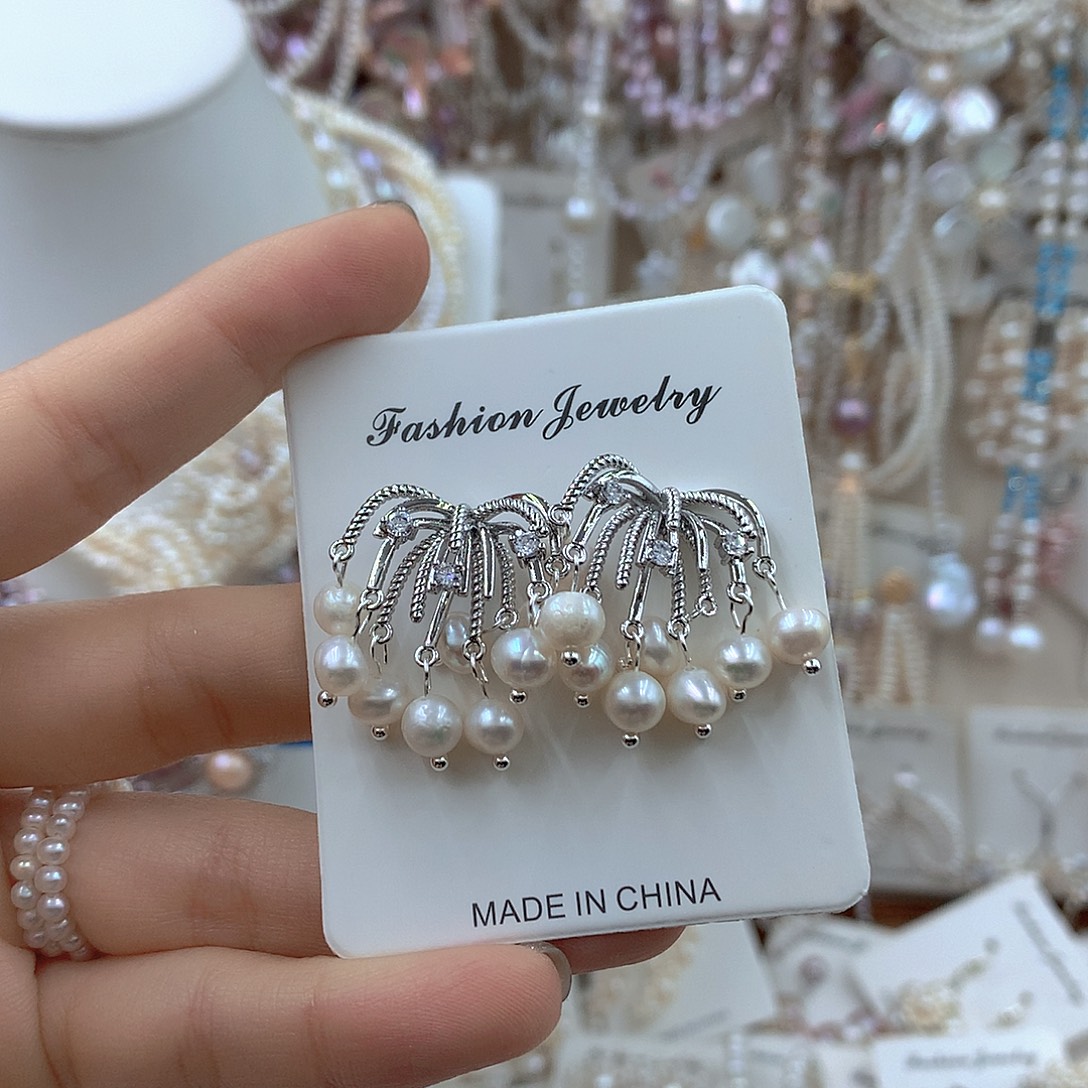 银S925镶嵌淡水珍珠耳饰