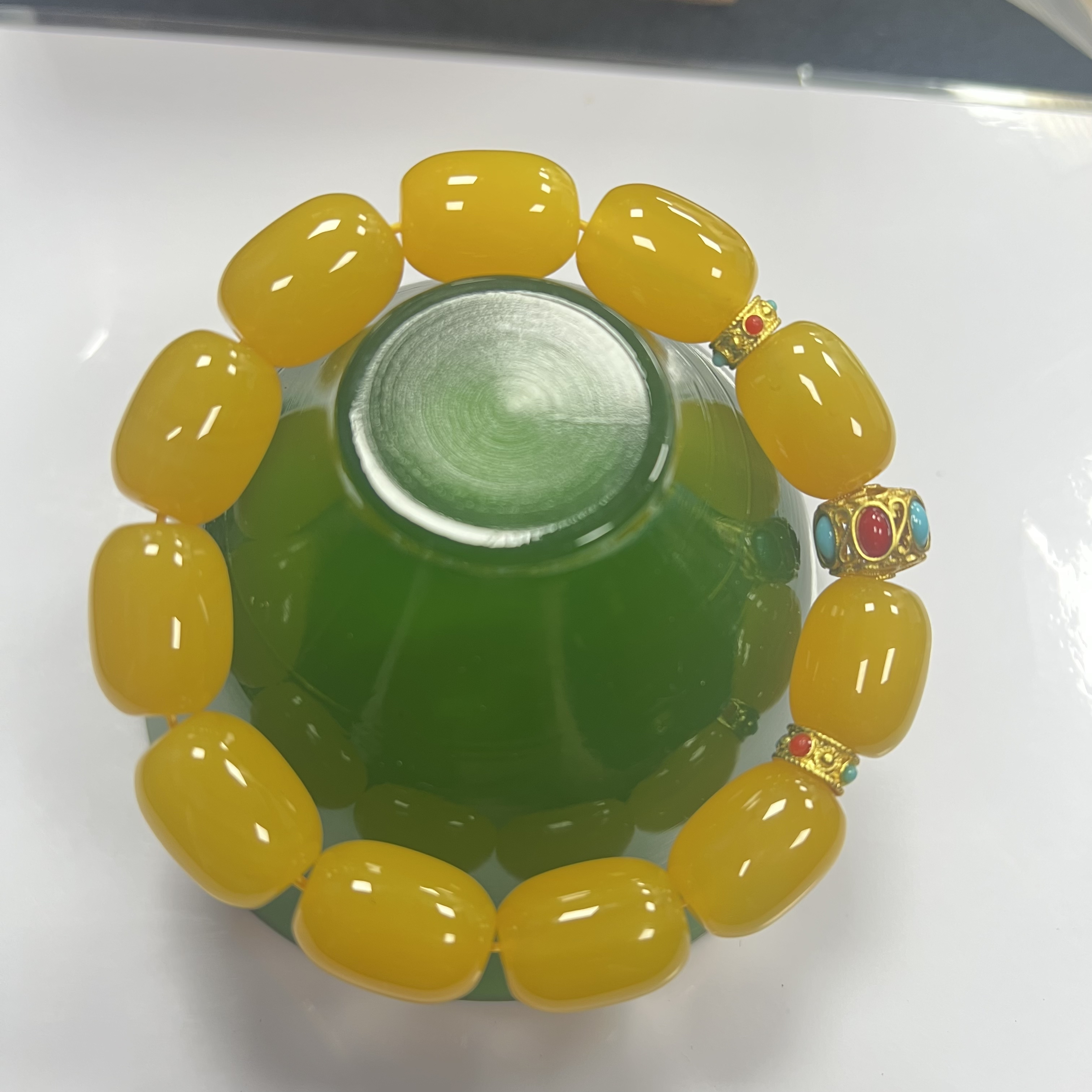 天然玉石牛黄石手串（12➕14桶珠）