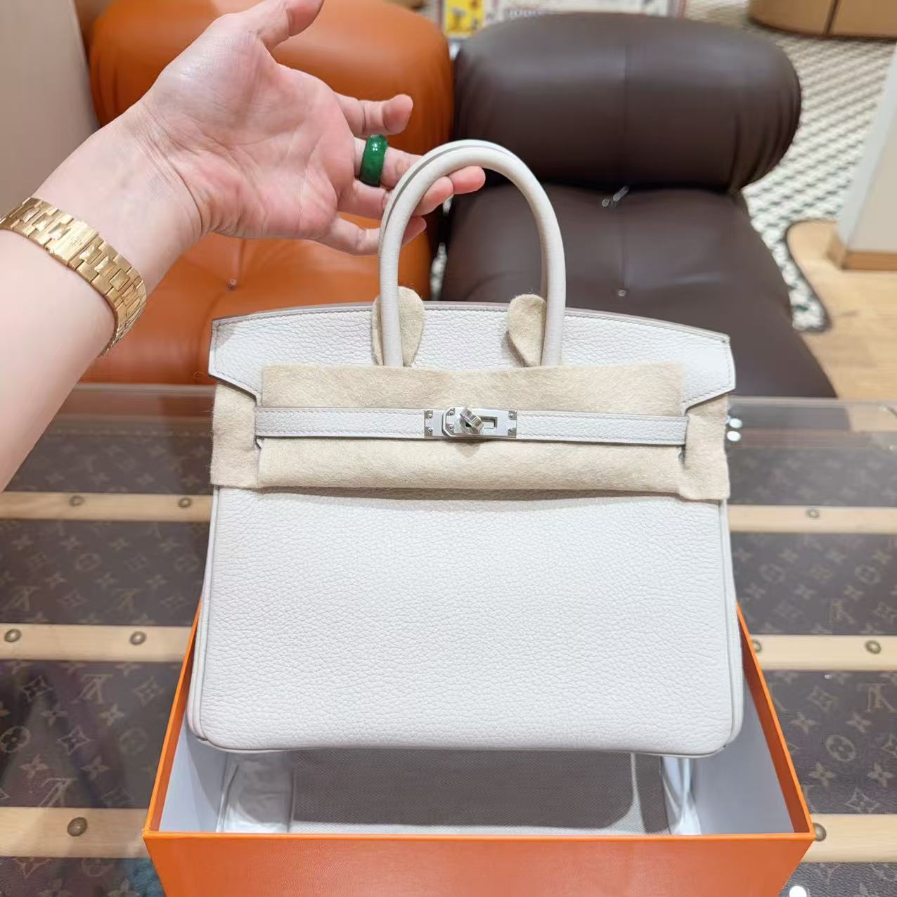 未使用 Hermes/爱马仕 Birkin25 全套 8L冰川白银扣 Togo皮 K刻