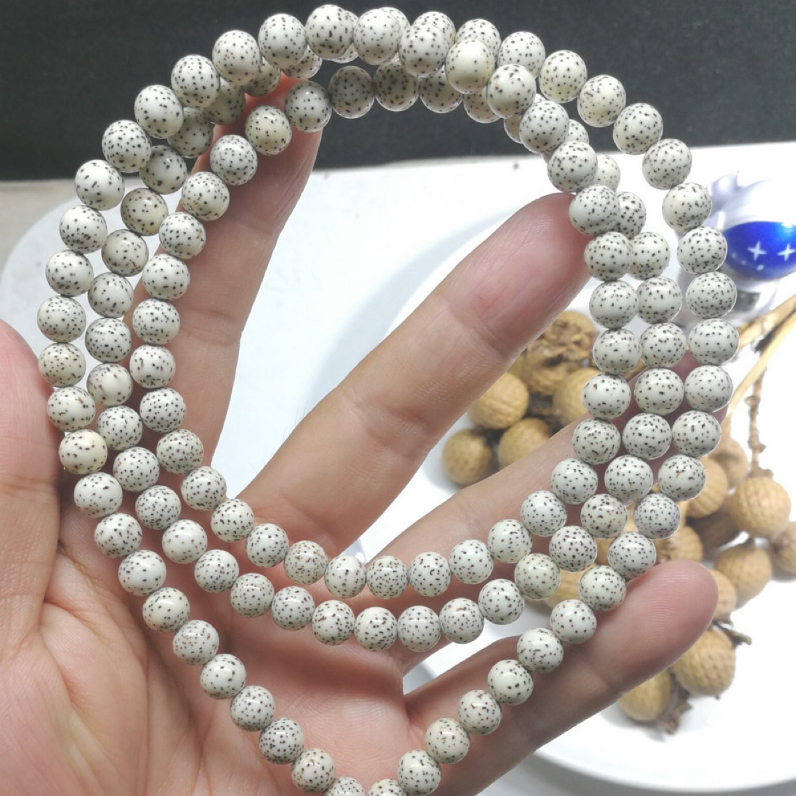 海南原生态正圆星月菩提108颗8mm佛珠项链那念珠顺白河豚星月