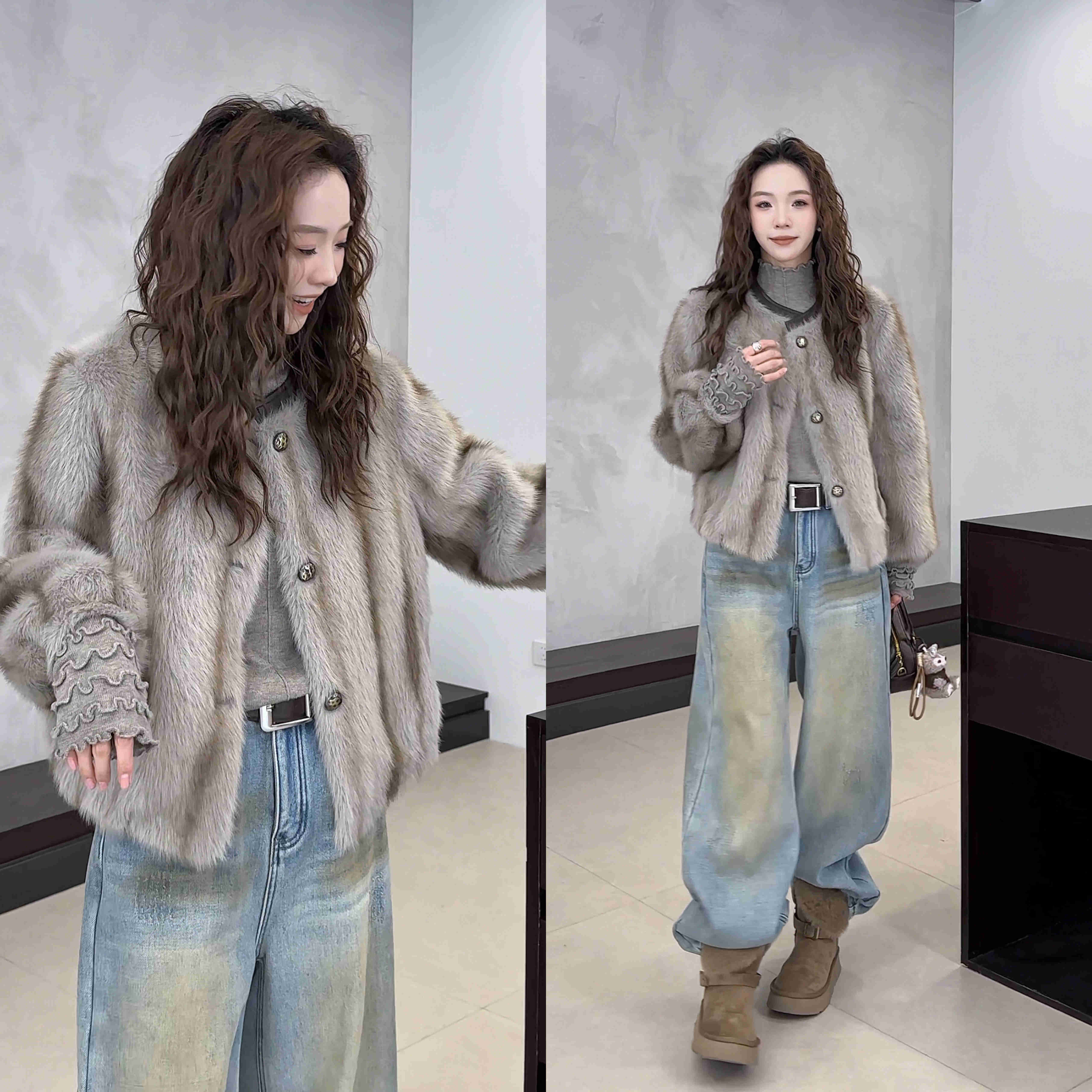 小静静一会【单排扣毛毛外套】2025冬季新款休闲时尚外套 2512C89