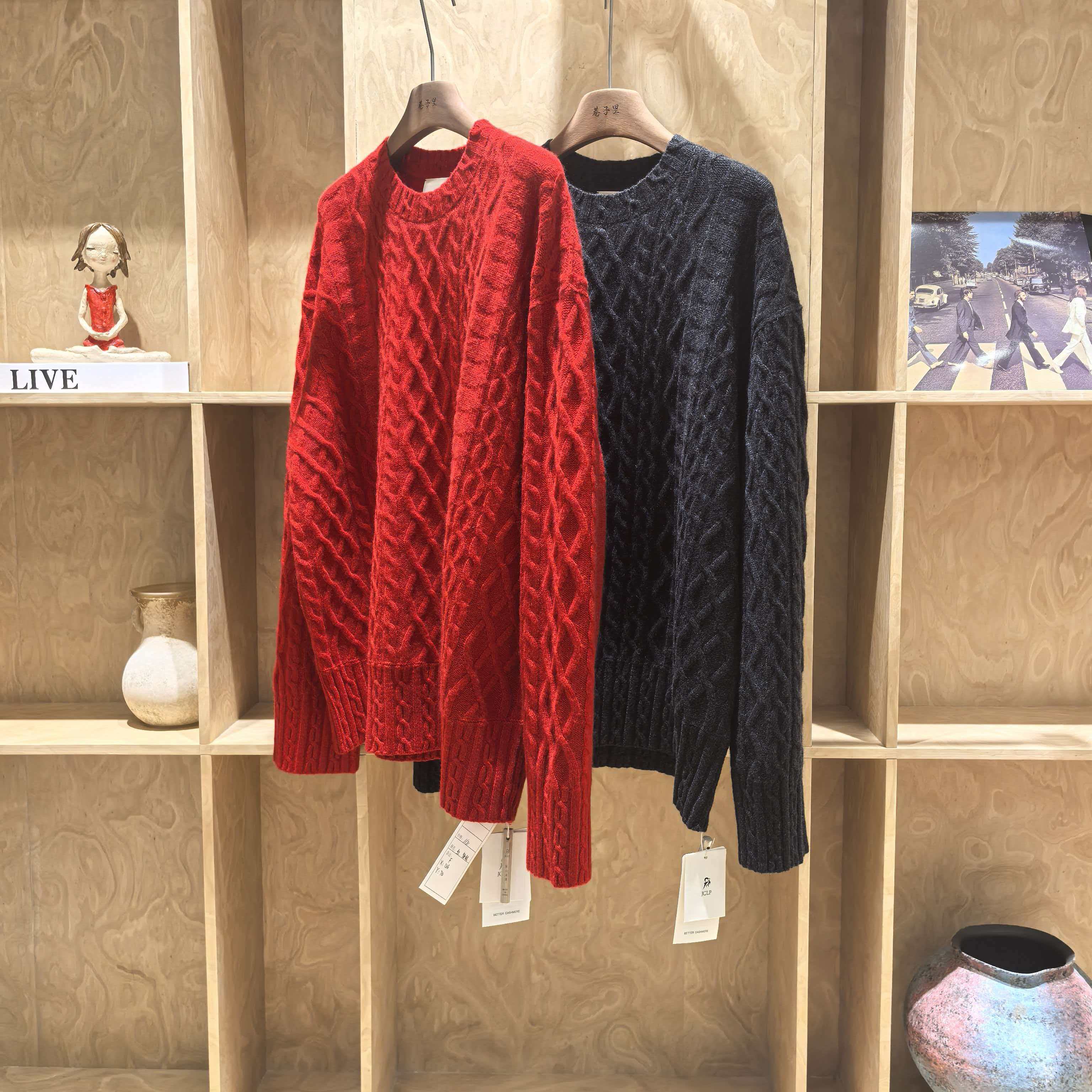 16758重工高级感菱格麻花宽松大版山羊绒衫J