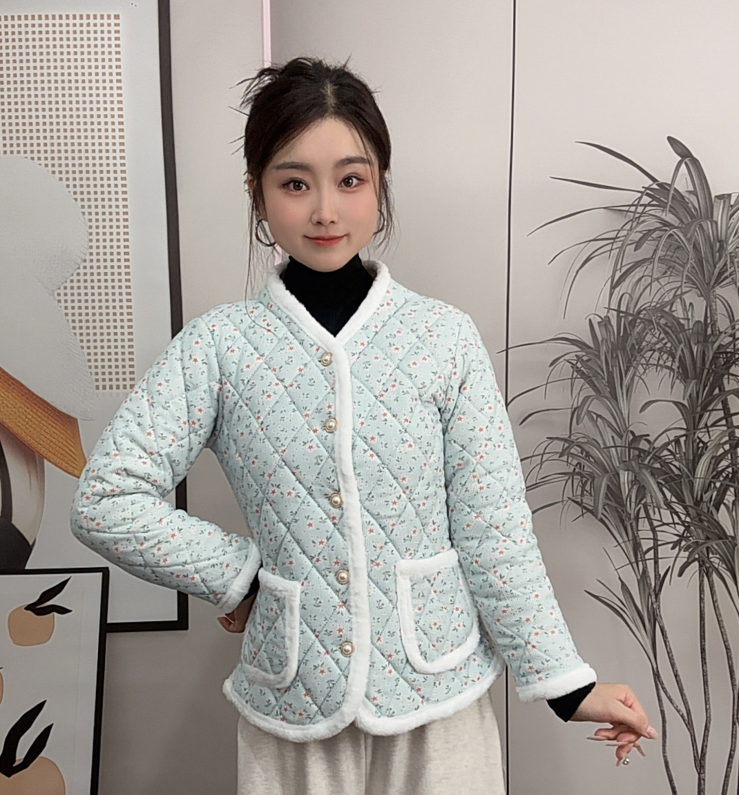 2025秋冬季新款欧棉绒仿兔毛加绒加厚保暖抗寒洋气棉衣棉服