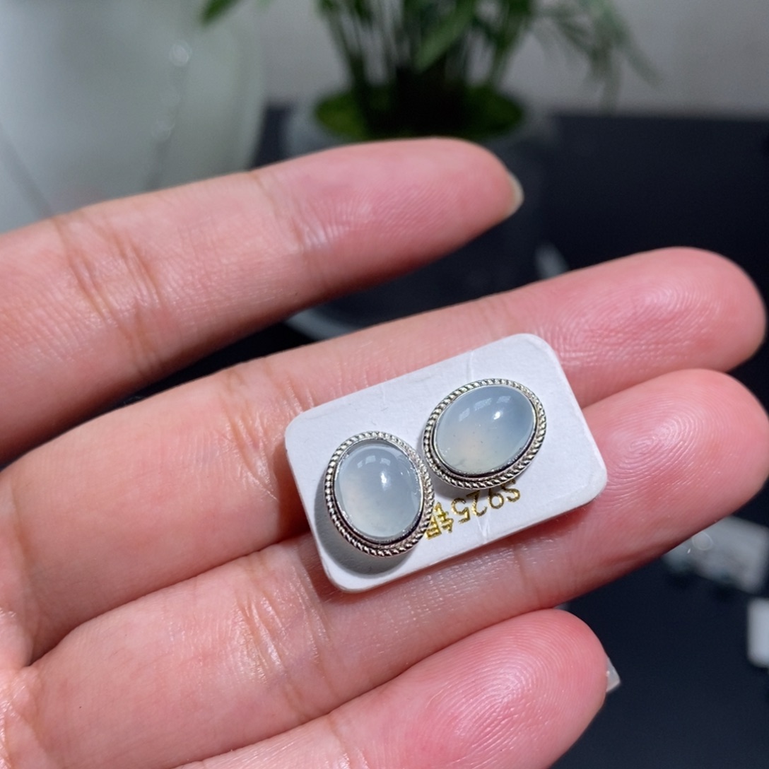 翡翠挂件银S925镶嵌?*耳钉