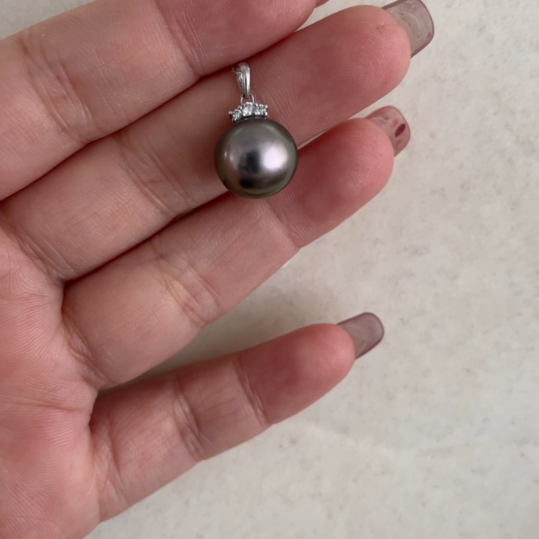 海水珍珠吊坠(不含链)18K金镶嵌11-12mm