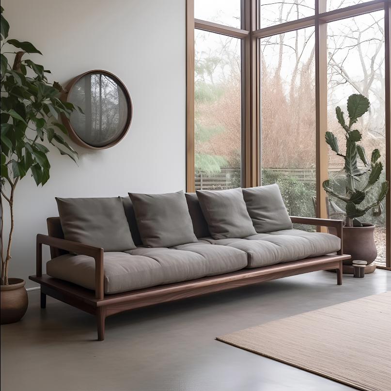 新中式北美黑胡桃木沙发客厅直排三人位小户型别墅极简实木家具