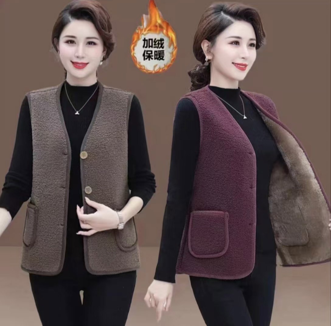 颗粒绒马甲坎肩女新款秋冬百搭时尚女士加绒加厚外穿背心马夹外套