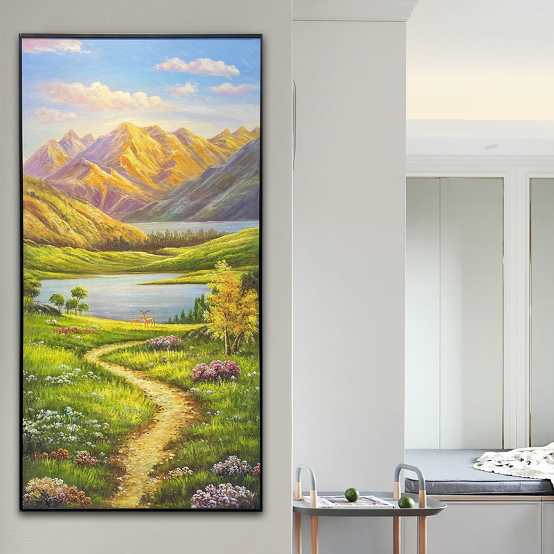 (金山聚宝盆山水)玄关装饰画入户2025走廊油画立体高级感客厅挂画