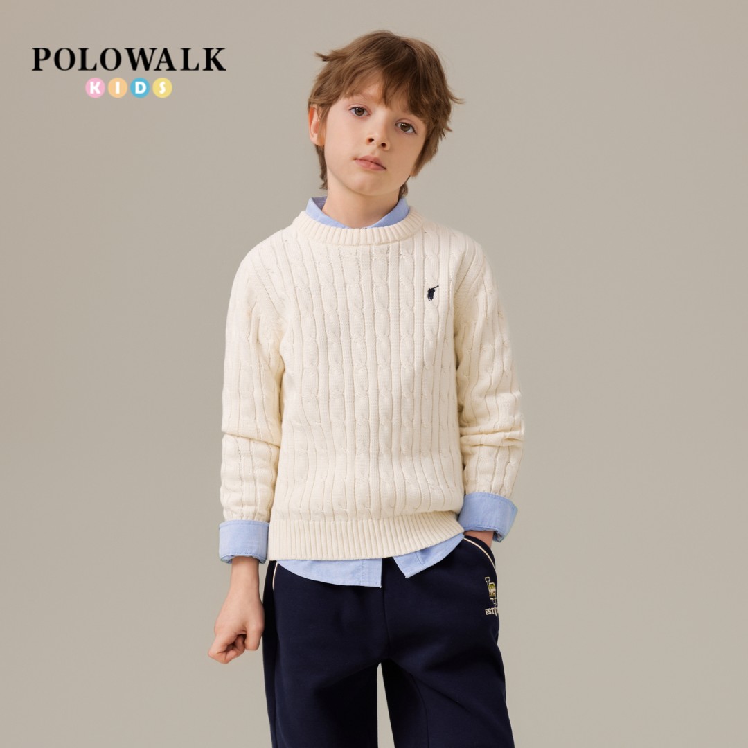 POLOWALK童装新品秋冬大童儿童长袖圆套头领线衫AMRW432C1241