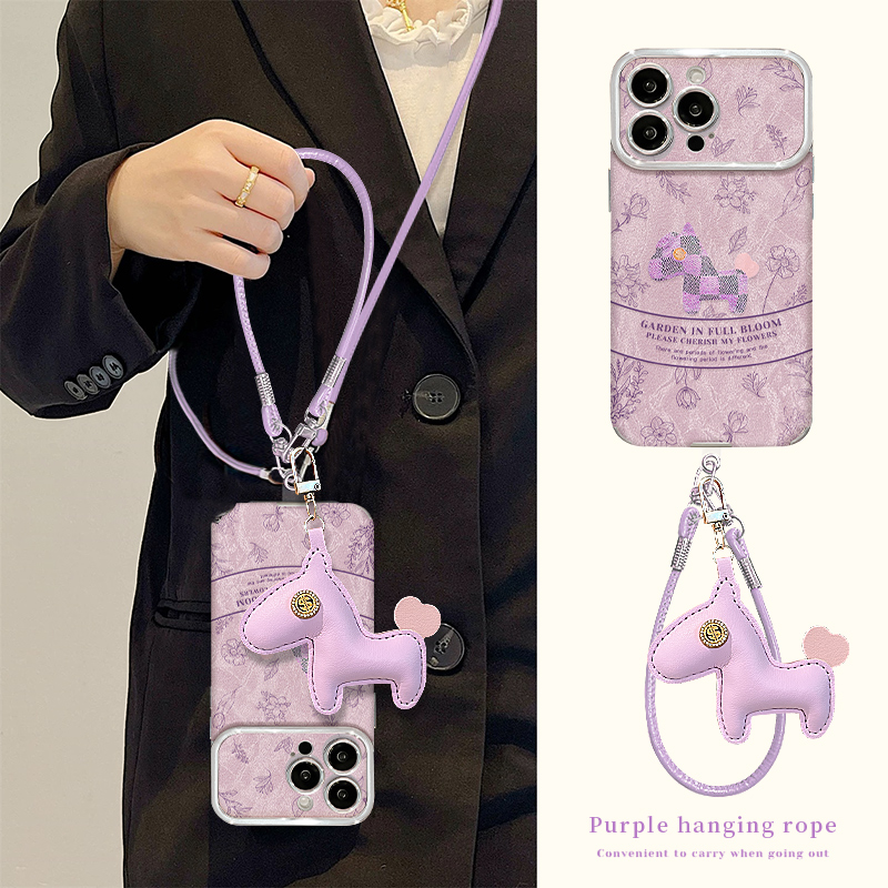 斜跨紫线条马适用苹果17配件VIVO华为OPPO小米iPhone16视窗手机壳