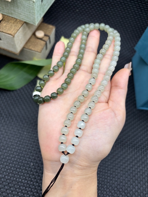 福利天然和田玉渐变湖水绿老型珠7mm玉石专用挂坠绳毛衣链百搭款