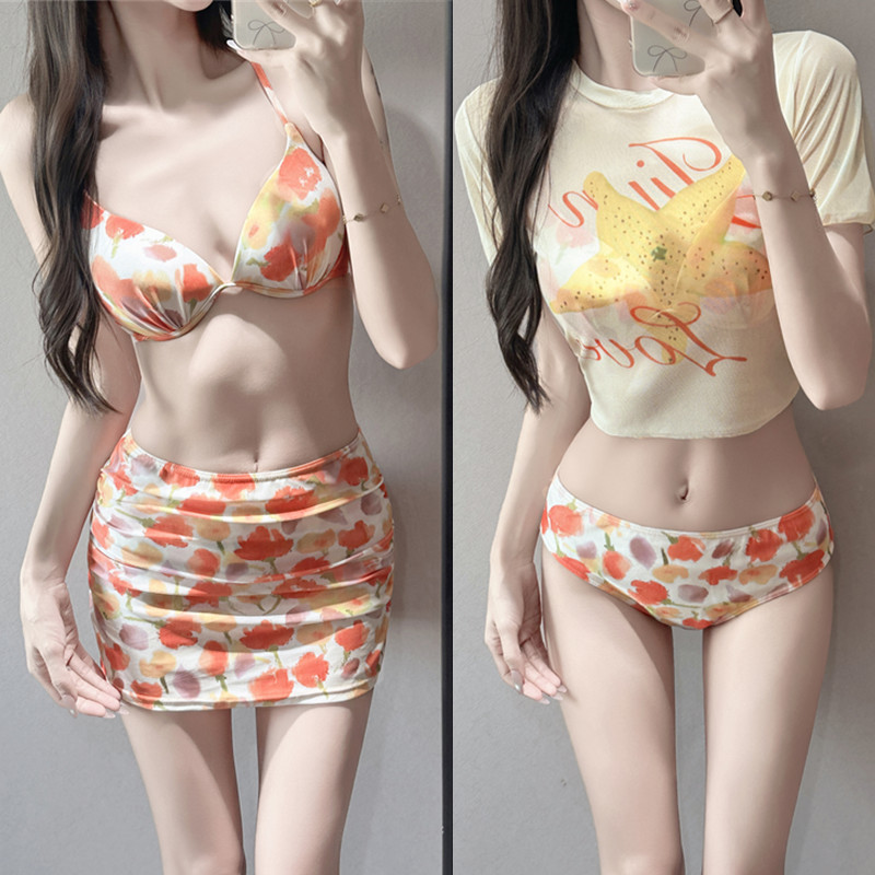 2026新款泳衣女高级感比基尼短袖罩衫分体四件套保守显瘦绝美泳装