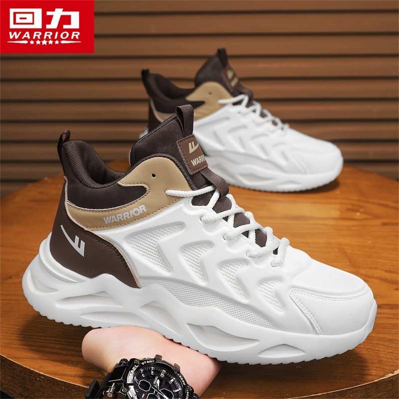 回力男鞋冬季2025新款跑步厚底老爹防滑高帮运动休闲小白皮面潮鞋