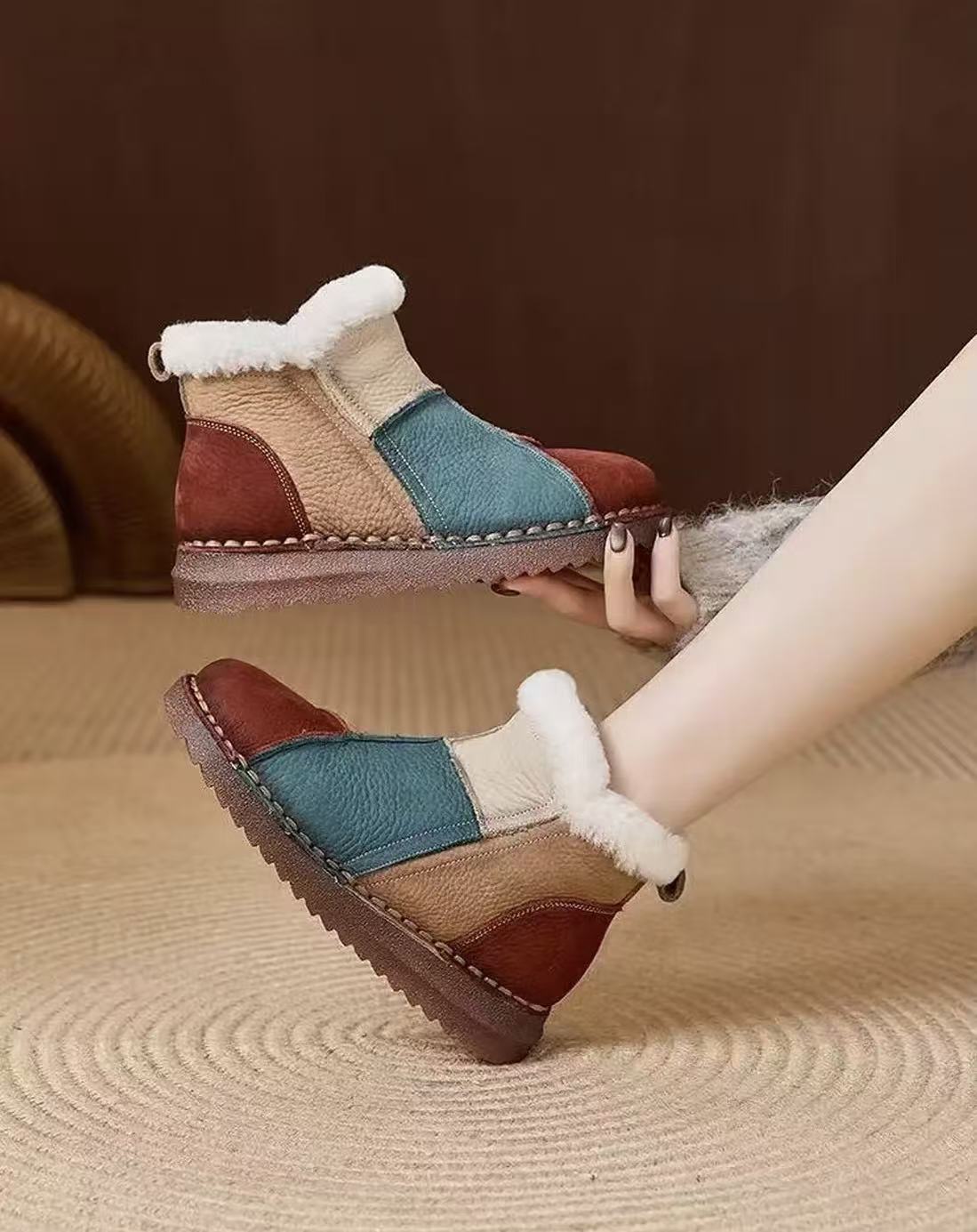 冬季保暖时尚雪地靴加厚短靴恒温羚羊棕雪地靴加绒