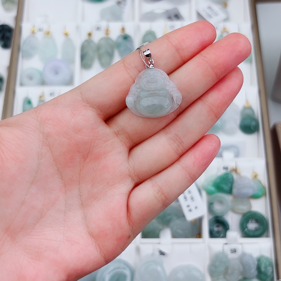 翡翠颈饰银S925镶嵌图**一佛公