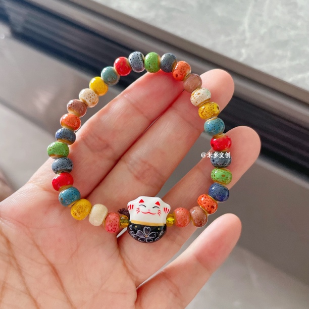 非金属陶瓷手链 卡通招财猫拼色单圈手链时尚配饰品女款手饰礼物