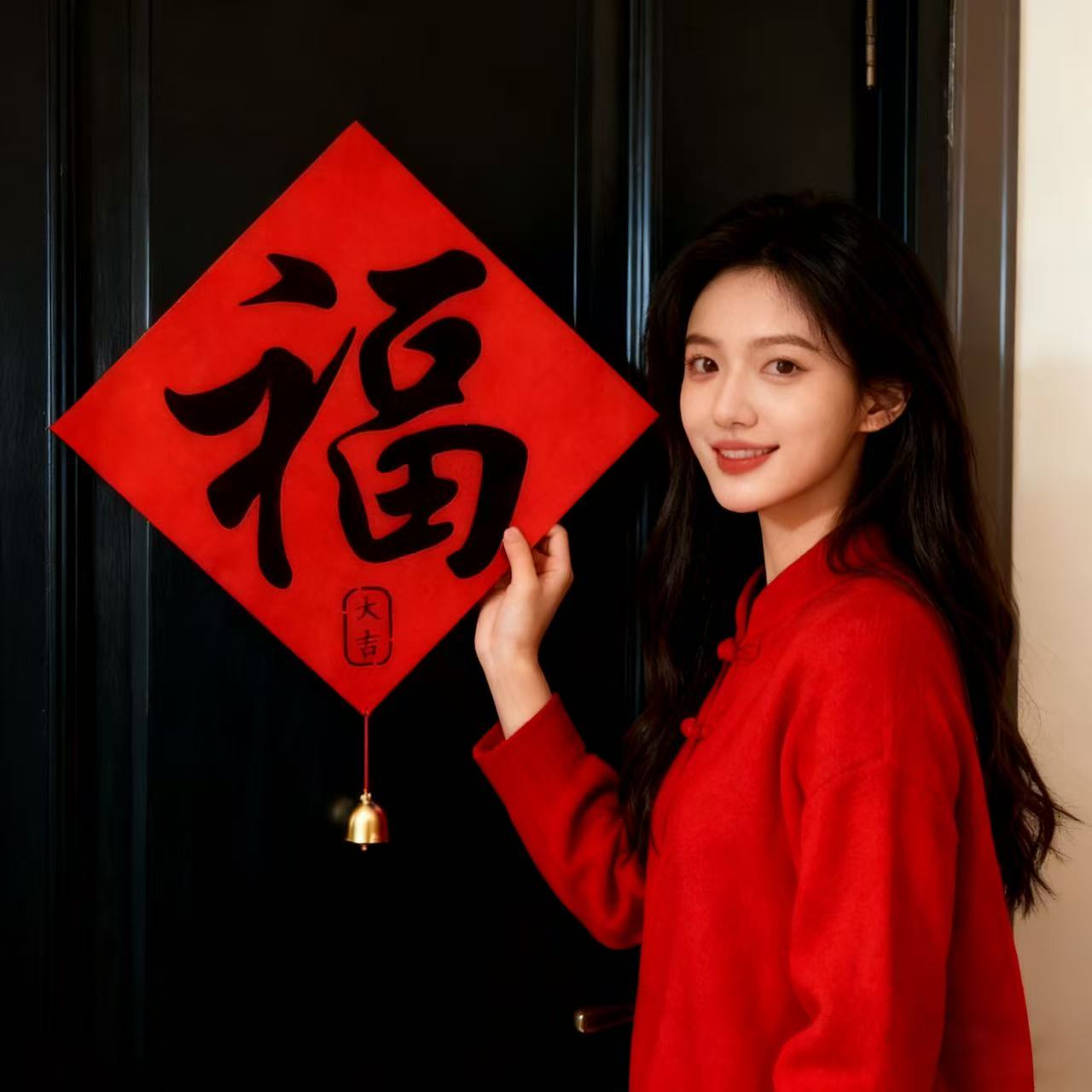 福字门贴加厚毛毡双层醒狮风铃福新年装饰品春节过年室内布置窗花