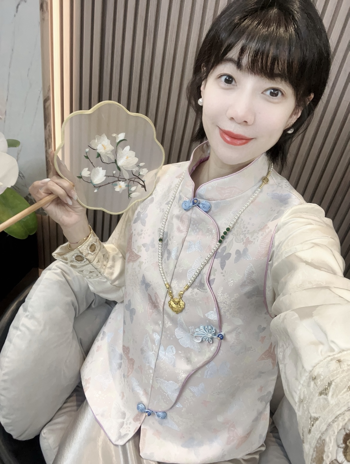 【翩然春款】新中式国风织锦蝴蝶蓝色小花盘扣时尚气质马甲