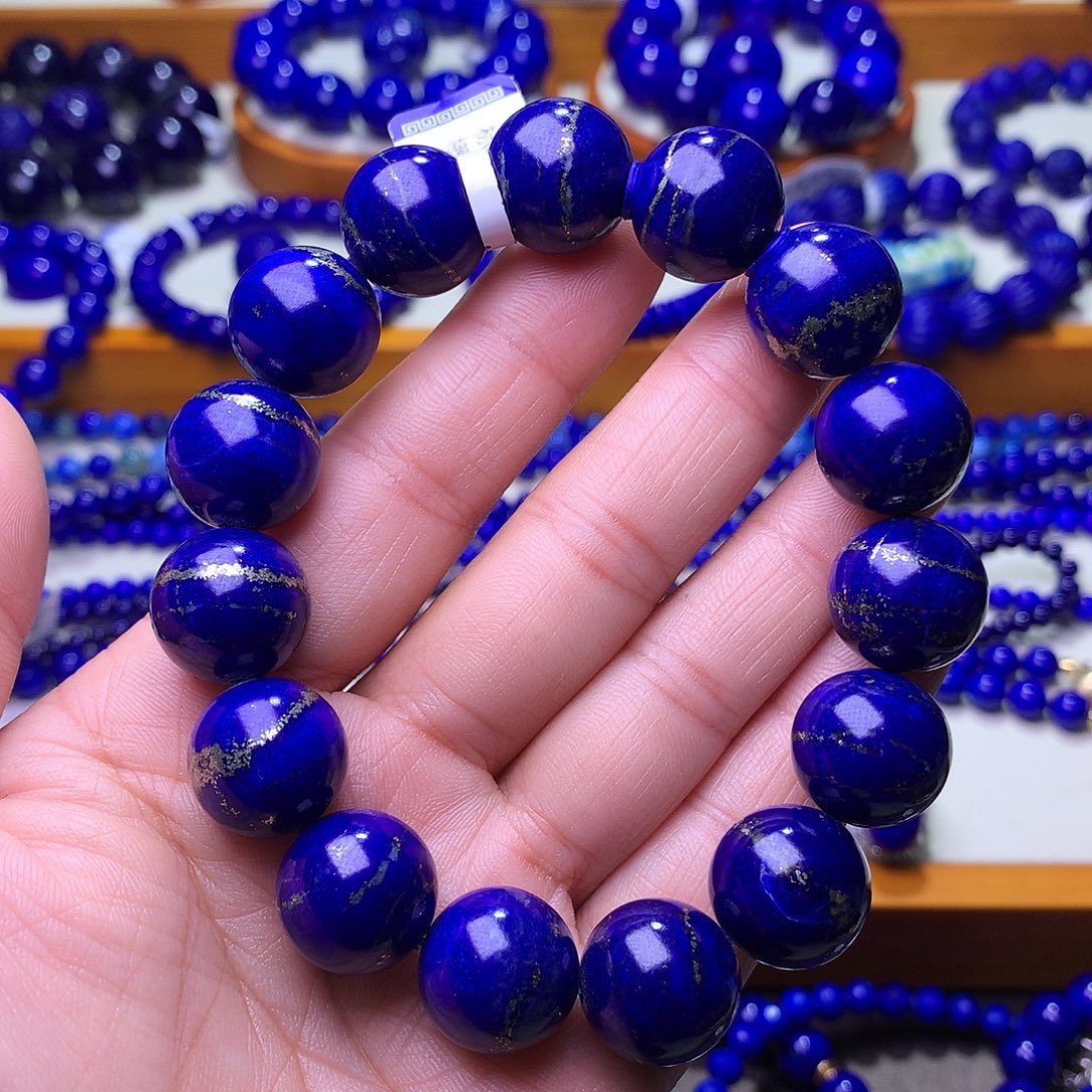 青金石未镶嵌手串14.7m稀有孤品腰缠万贯一线金7144