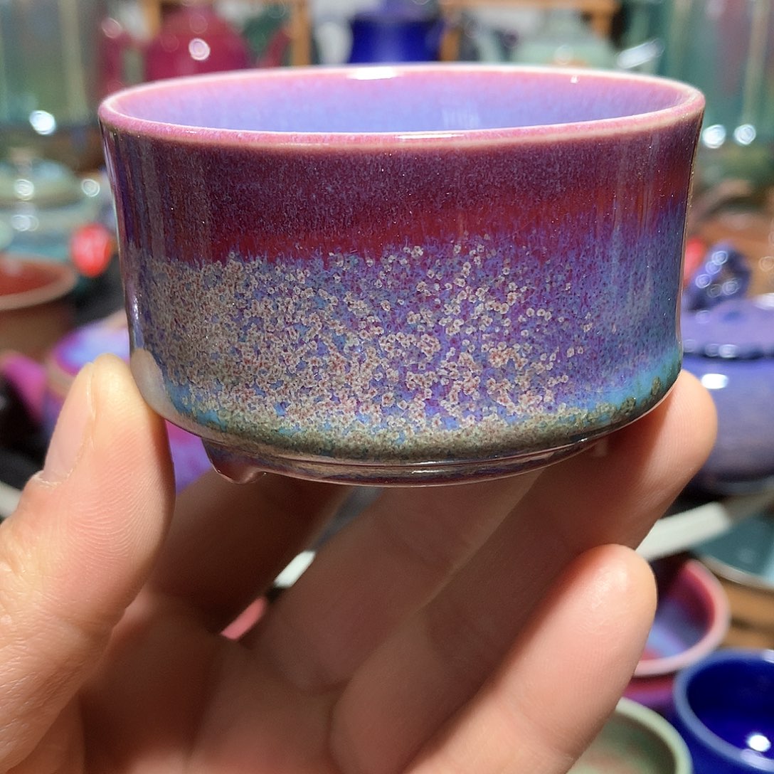 杯纯手工炉钧釉三足杯