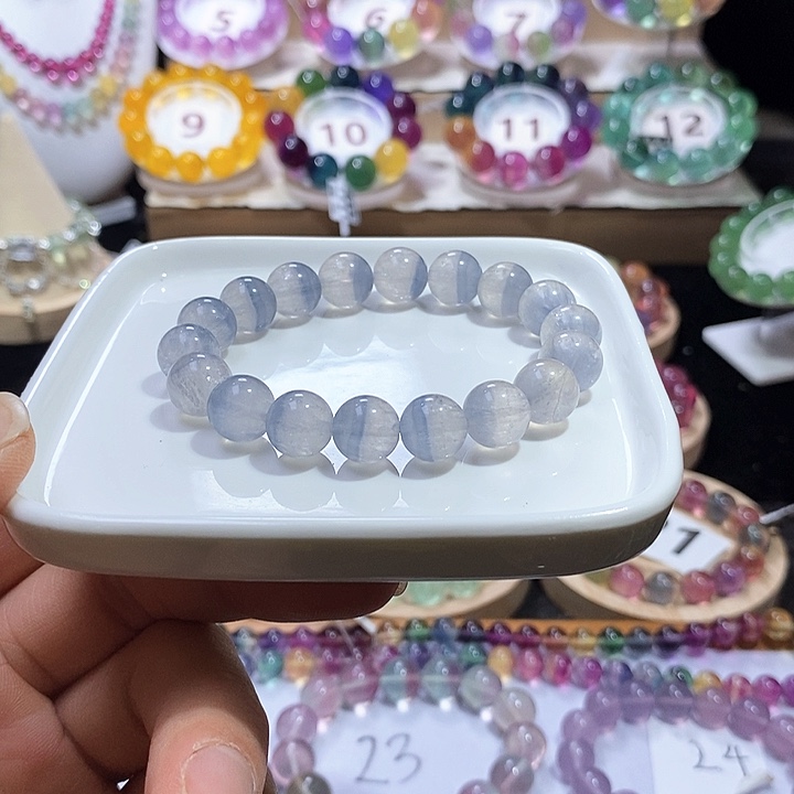 手链未镶嵌萤石蓝白色拉丝11mm