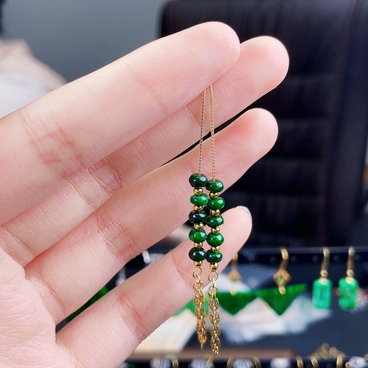 翡翠耳饰银S925镶嵌饰品