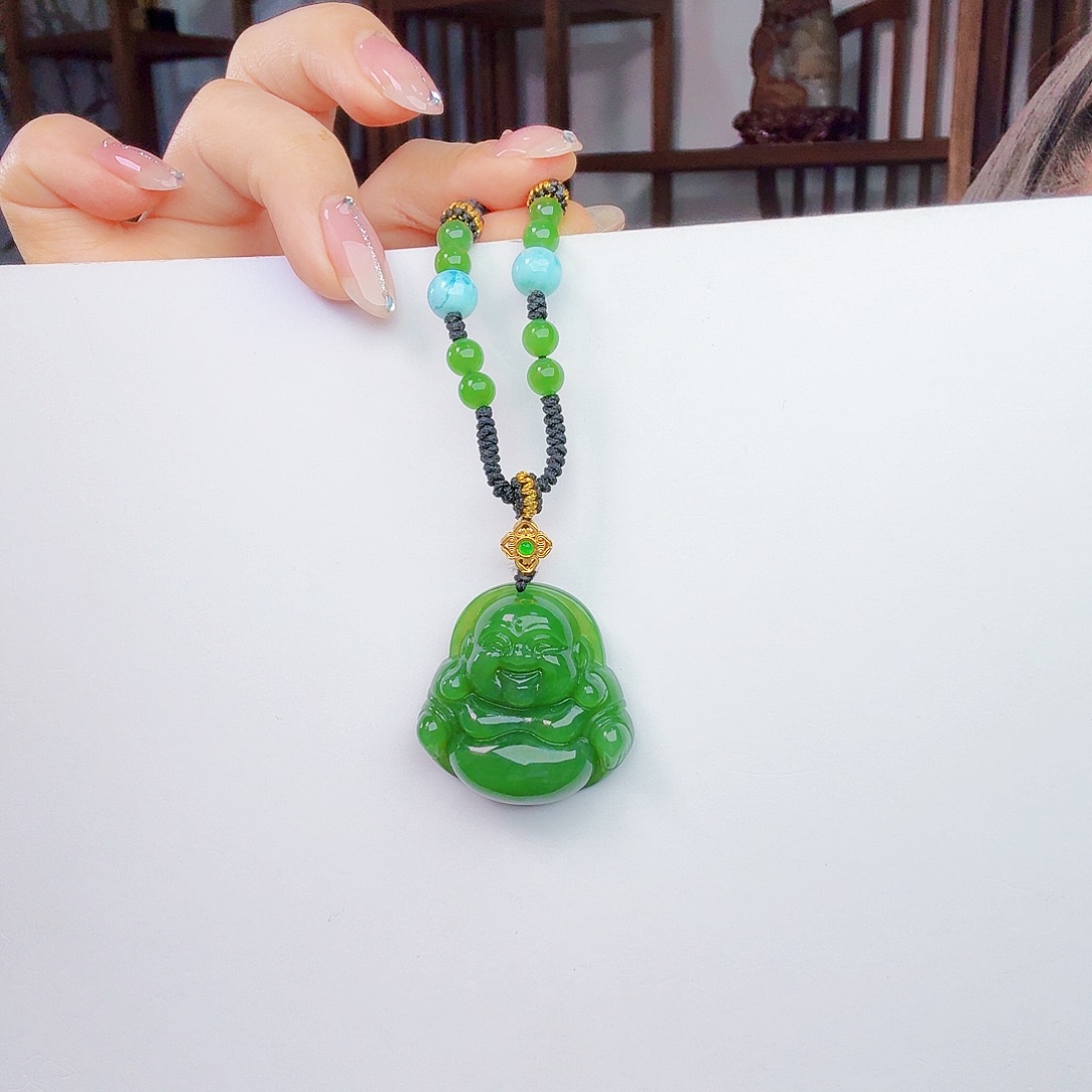 吊坠(赠链)18K金镶嵌和田玉（碧玉）?****✨