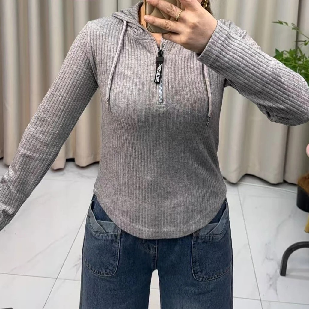 薄款拉链休闲连帽网红秋冬时尚长袖短款极简风卫衣