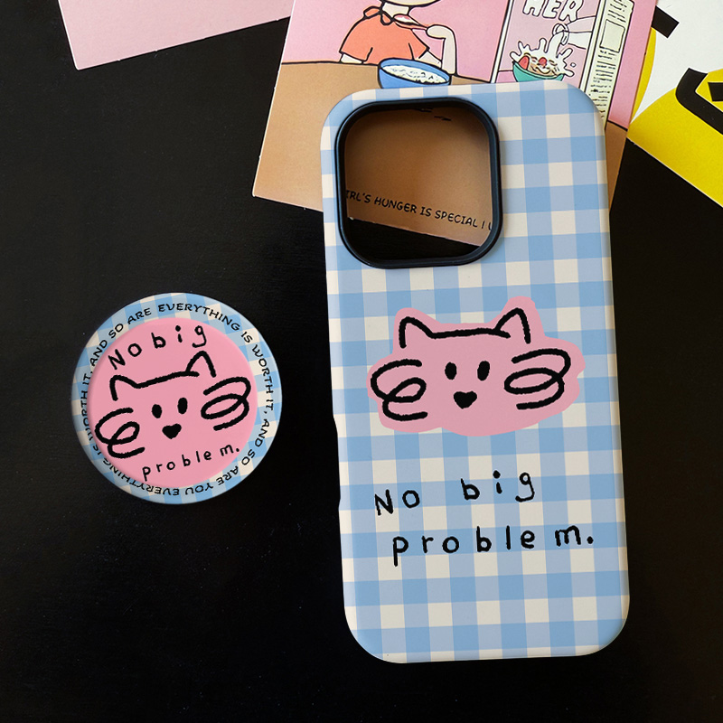 清新格纹小猫菲林二合一适用苹果16/15promax手机壳14/13保护套12