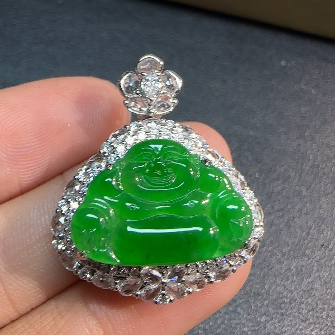 翡翠18K金镶嵌吊坠(不含链)佛公