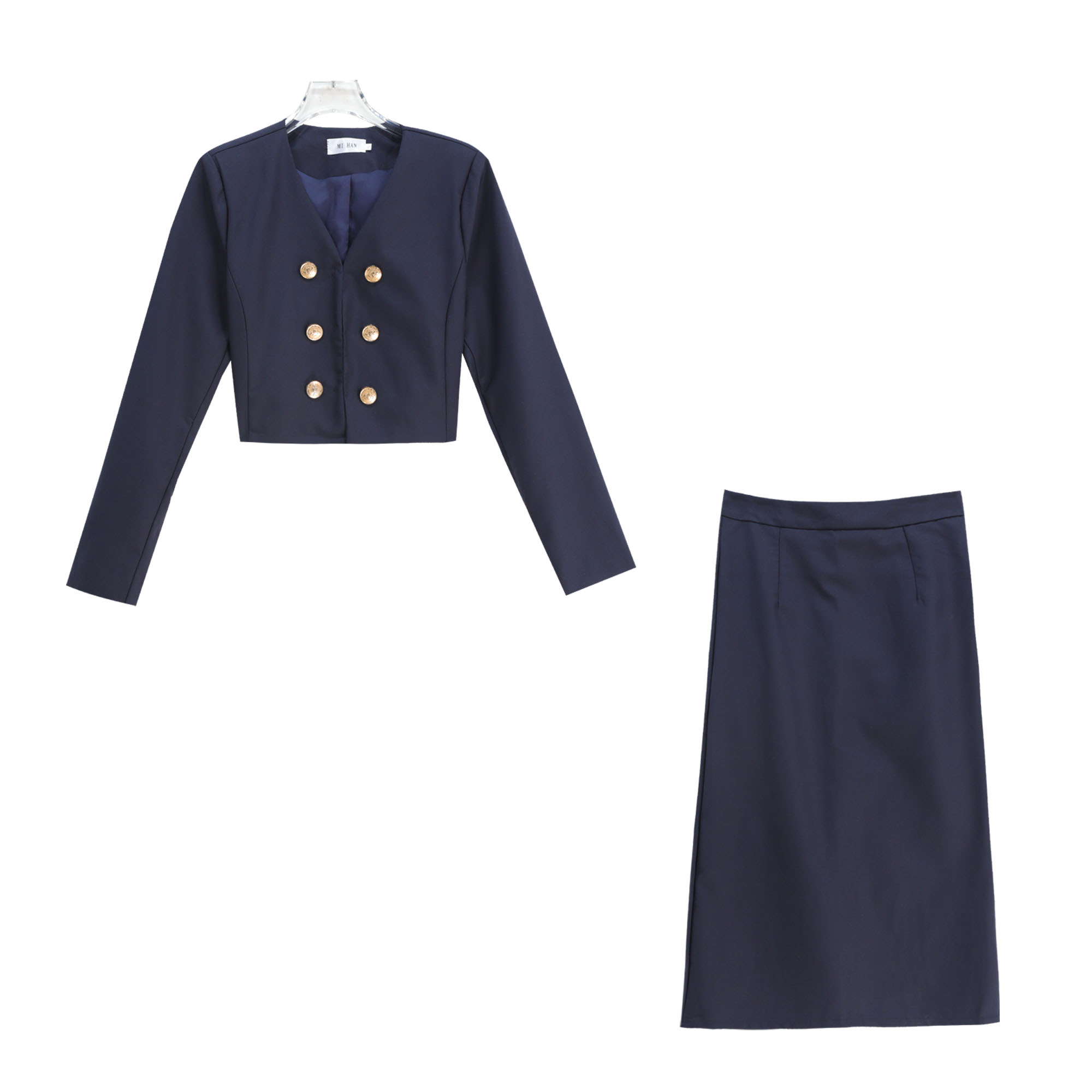 轻奢长袖短款西装外套高腰气质半裙套装S2484