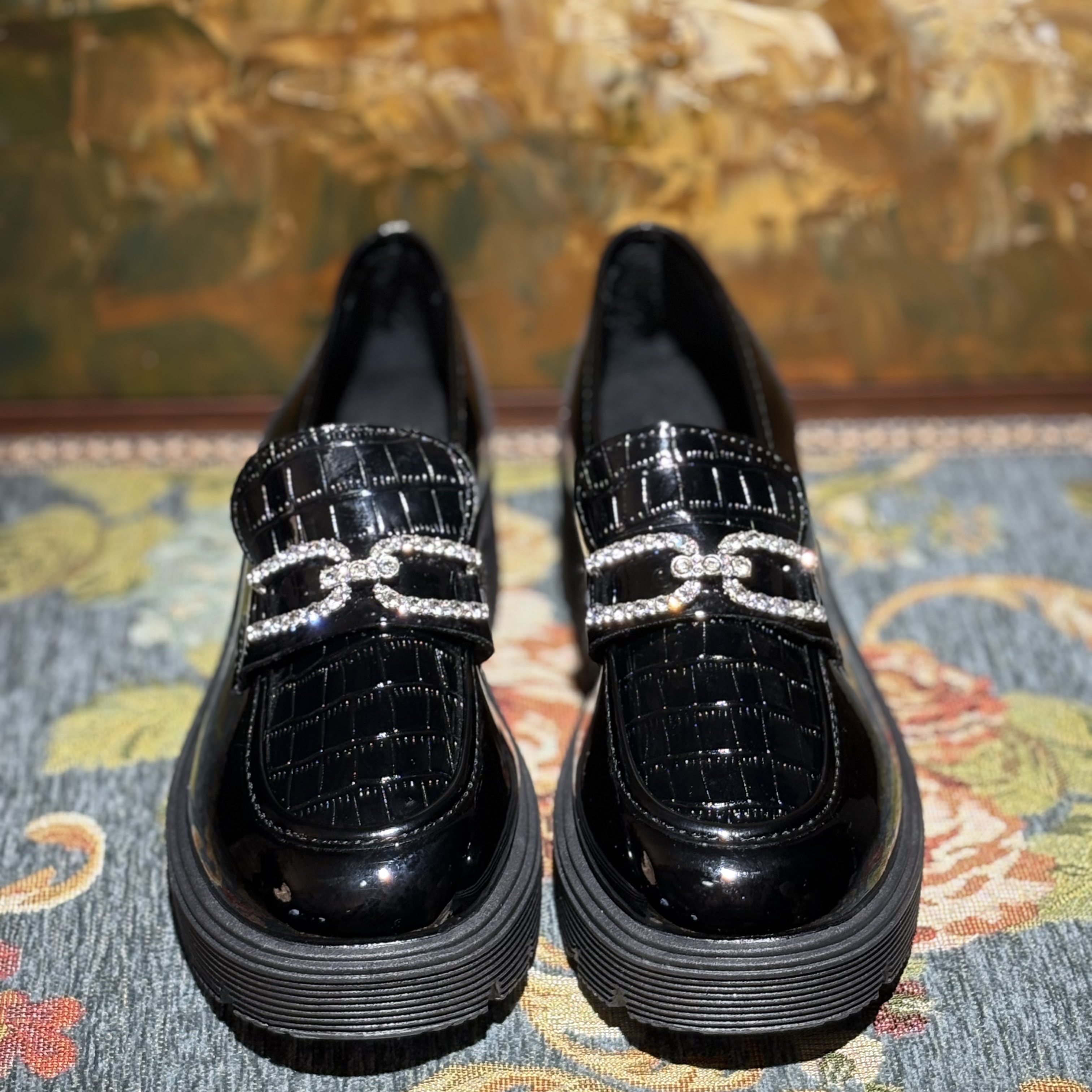 （燕子宠粉福利）透气增高防滑漆皮学院风乐福鞋时尚皮鞋黑色鞋子