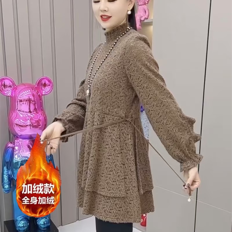 【加绒加厚】秋冬半高领连衣裙打底气质保暖冬季洋气时尚百搭网红