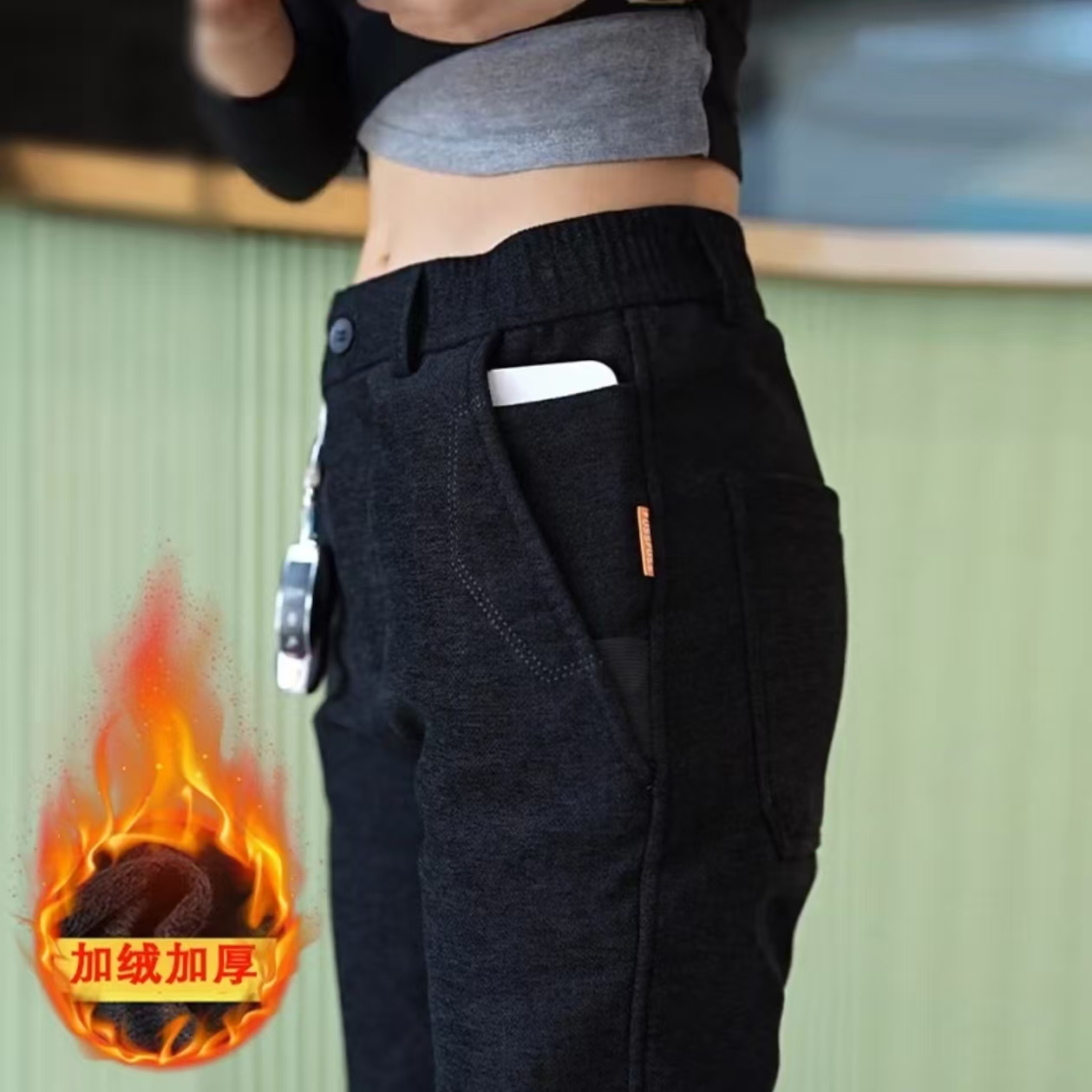 秋冬加绒休闲裤2025新款时尚潮流男士爸爸弹力修身直筒加厚长裤